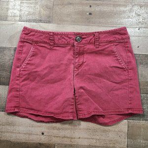 American Eagle Midi Shorts Womens 0 Red Low Rise Zip Flat Front Casual